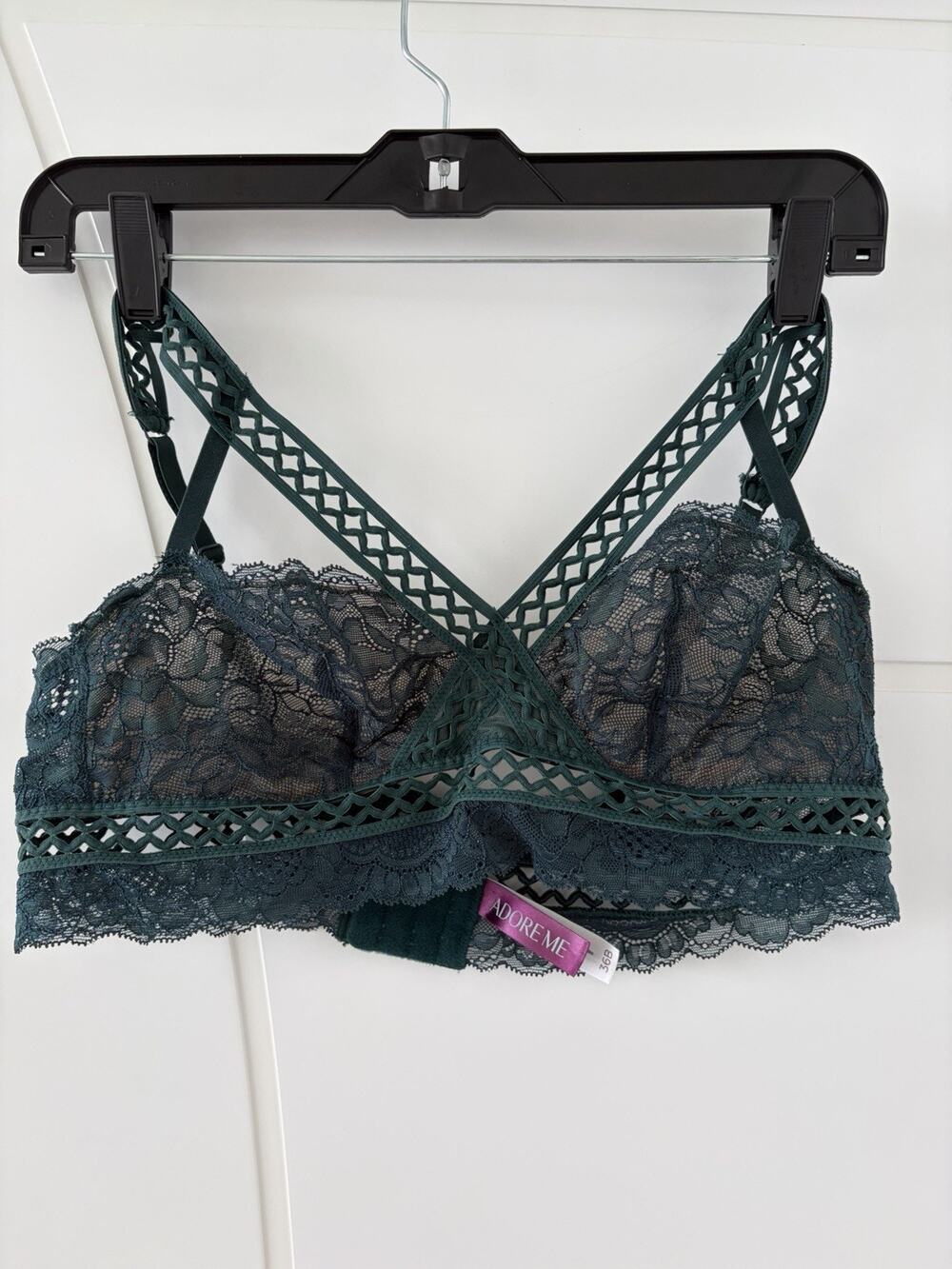 Dark Green Lace Cut Out Adore Me Bra 36B